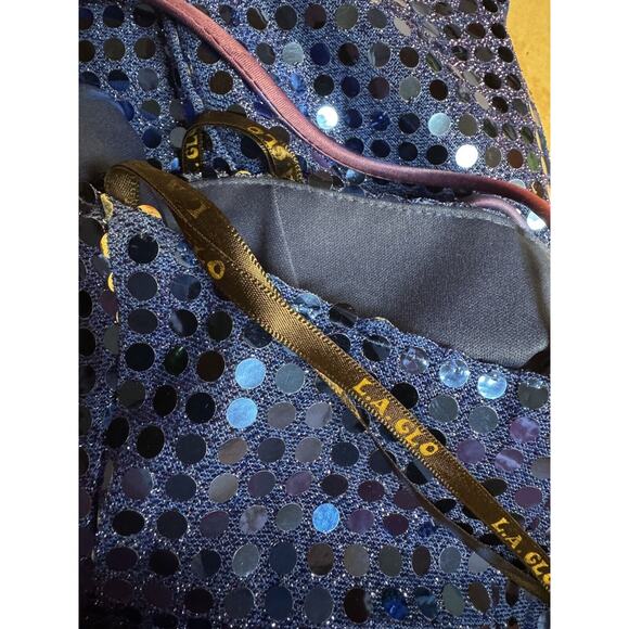 1990's LA Glow Blue Metallic Blingy Sequined Zipper Dress Gown Juniors 9/10 Prom - Picture 13 of 13